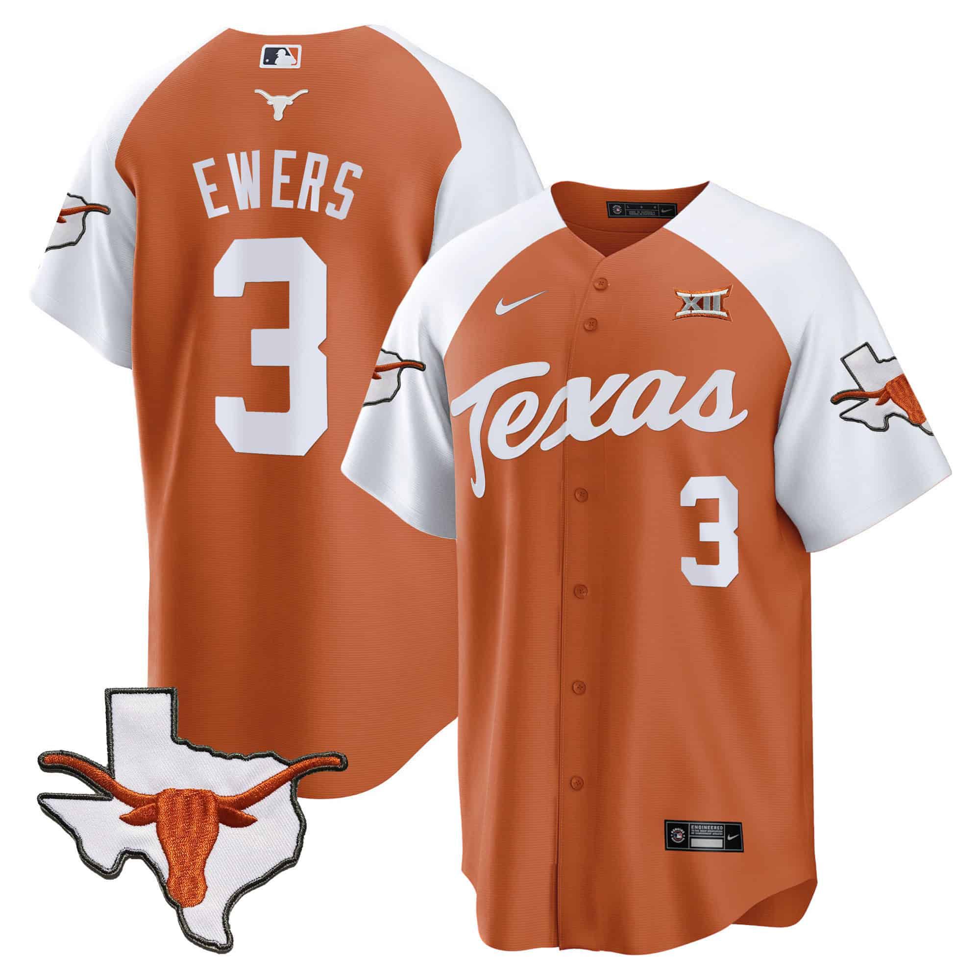 Men Texas Longhorns #3 Ewers Orange 2024 Baseball NCAA Jersey